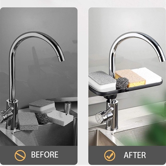 NWT Stainless Steel Faucet Sponge Holder, Soap Rack, Sink Brush,Faucet Storage - Picture 6 of 7